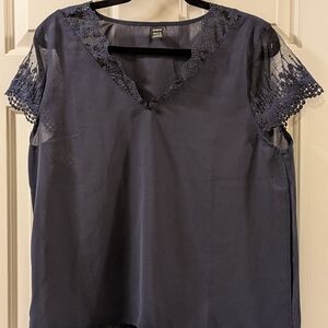 SHEIN Navy Lace Trim Blouse